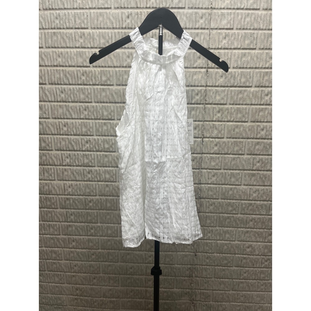 Cupshe White Halter Neck Textured Check Sleeveless Blouse Top Large CAA04A3E017